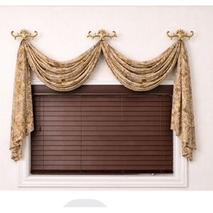 Floral Paisley Print swag scarf window decor in Tan, Green, Orange